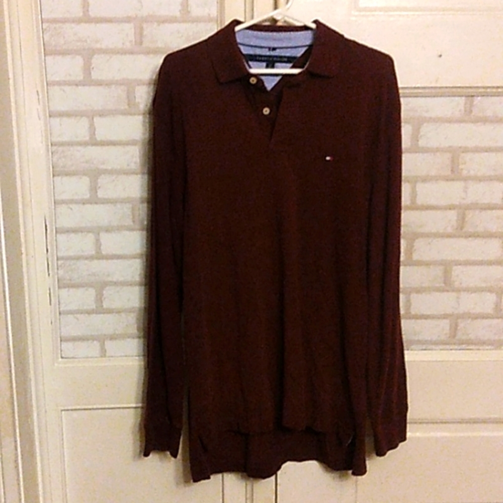 Tommy Hilfiger men's Large maroon classic fit button up sweater (J3)